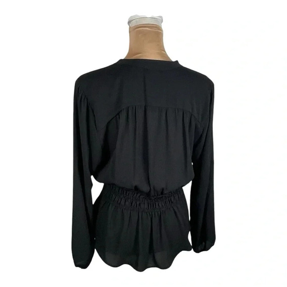 🖤 VERONICA M Waist-Defined Smocked Tie-Front Ruched Blouse NWT Small - Picture 3 of 8